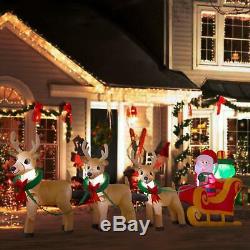 12 Ft Long Outdoor Christmas Inflatable Santa on Sleigh with Reindeers Yard Decor