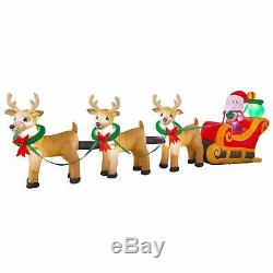 12 Ft Long Outdoor Christmas Inflatable Santa on Sleigh with Reindeers Yard Decor