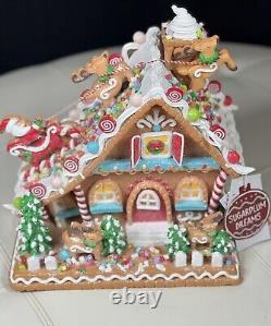 12''Sugarplum Dreams Christmas Gingerbread House Santa Sleigh Reindeer on Roof