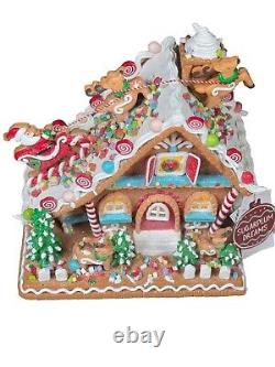 12''Sugarplum Dreams Christmas Gingerbread House Santa Sleigh Reindeer on Roof