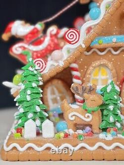 12''Sugarplum Dreams Christmas Gingerbread House Santa Sleigh Reindeer on Roof