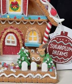 12''Sugarplum Dreams Christmas Gingerbread House Santa Sleigh Reindeer on Roof