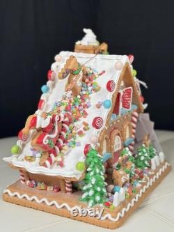 12''Sugarplum Dreams Christmas Gingerbread House Santa Sleigh Reindeer on Roof F