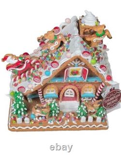 12''Sugarplum Dreams Christmas Gingerbread House Santa Sleigh Reindeer on Roof F