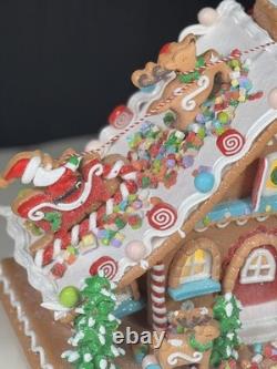 12''Sugarplum Dreams Christmas Gingerbread House Santa Sleigh Reindeer on Roof F
