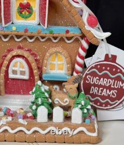 12''Sugarplum Dreams Christmas Gingerbread House Santa Sleigh Reindeer on Roof F