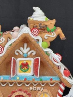 12''Sugarplum Dreams Christmas Gingerbread House Santa Sleigh Reindeer on Roof F