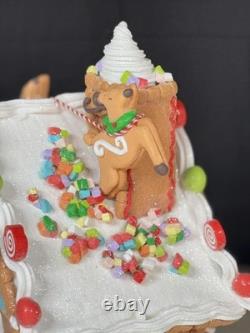 12''Sugarplum Dreams Christmas Gingerbread House Santa Sleigh Reindeer on Roof F