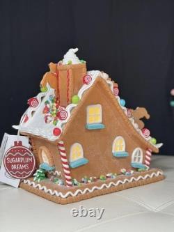 12''Sugarplum Dreams Christmas Gingerbread House Santa Sleigh Reindeer on Roof F