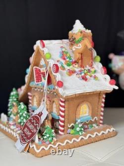 12''Sugarplum Dreams Christmas Gingerbread House Santa Sleigh Reindeer on Roof F
