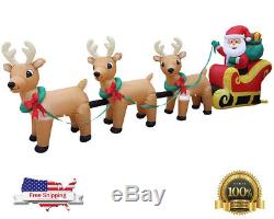 12 ft Christmas Inflatable Santa Claus Sleigh Lighted 3 Reindeer Yard Decor Xmas