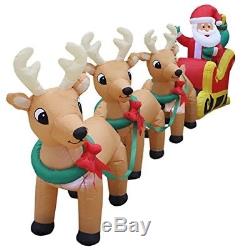 12 ft Christmas Inflatable Santa Claus Sleigh Lighted 3 Reindeer Yard Decor Xmas