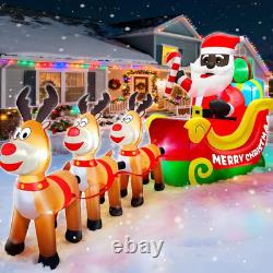 12ft Inflatable Black Santa Sleigh with Reindeer & LED Lights for Christmas Yard