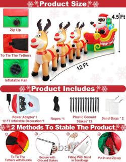 12ft Inflatable Black Santa Sleigh with Reindeer & LED Lights for Christmas Yard