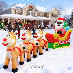 12ft Inflatable Black Santa Sleigh with Reindeer & LED Lights for Christmas Yard