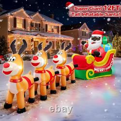 12ft Inflatable Black Santa Sleigh with Reindeer & LED Lights for Christmas Yard