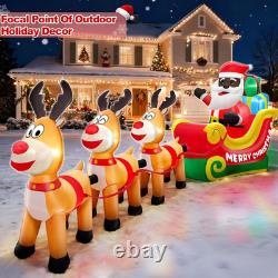 12ft Inflatable Black Santa Sleigh with Reindeer & LED Lights for Christmas Yard