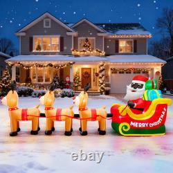 12ft Inflatable Black Santa Sleigh with Reindeer & LED Lights for Christmas Yard