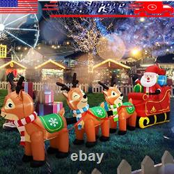 12ft Inflatable Santa Sleigh Decor With 3 Reindeer LED Lights Yard Decoration New