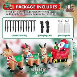 12ft Inflatable Santa Sleigh Decor With 3 Reindeer LED Lights Yard Decoration New
