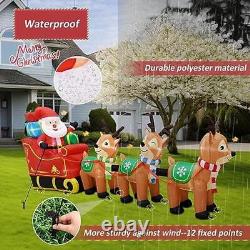 12ft Inflatable Santa Sleigh Decor With 3 Reindeer LED Lights Yard Decoration New