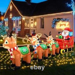 12ft Inflatable Santa Sleigh Decor With 3 Reindeer LED Lights Yard Decoration New