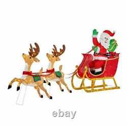 12ft LED Pre-Lit Rudolph Reindeer+Santas Sleigh Christmas IN/OUTDOOR Yard Decor