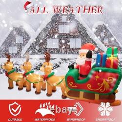 12ft Lighted Christmas Inflatables Santa Claus on Sleigh with 3 Reindeer & Gi