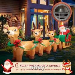 12ft Lighted Christmas Inflatables Santa Claus on Sleigh with 3 Reindeer & Gi