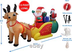 13FT Christmas Inflatable Outdoor Yard Decor Santa Claus on Sleigh Two Reindeers