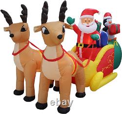 13FT Christmas Inflatable Outdoor Yard Decor Santa Claus on Sleigh Two Reindeers