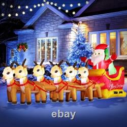 13.6 FT Christmas Inflatable Outdoor Santa Claus on Sleigh with Six Reindeer, Bu