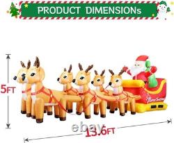 13.6 FT Christmas Inflatable Outdoor Santa Claus on Sleigh with Six Reindeer, Bu