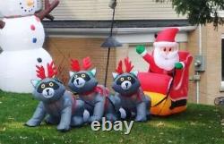 13' GEMMY SANTA SLEIGH WITH RACCOON REINDEERS Airblown Lighted Yard Inflatable