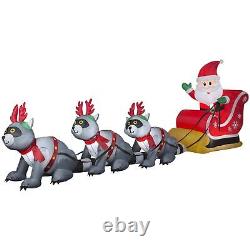 13' Gemmy Airblown Santa Sleigh withRacoon Reindeer Christmas Yard Decoration 1