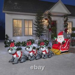 13' Gemmy Airblown Santa Sleigh withRacoon Reindeer Christmas Yard Decoration 1