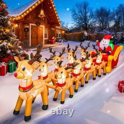 14 FT Christmas Inflatables Outdoor Decorations, Santa Claus Sleigh and 9 Rei