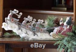 14 Frosted Santa Claus in Sleigh with Reindeer Christmas Table Top Figures Two