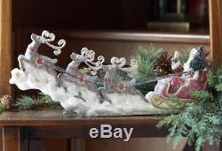 14 Frosted Santa Claus in Sleigh with Reindeer Christmas Table Top Figures Two