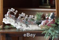 14 Frosted Santa Claus in Sleigh with Reindeer Christmas Table Top Figures Two