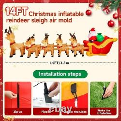 14 Ft Christmas Inflatable Santa Sleigh 9 Reindeer LED Outdoor Holiday Yard Deco