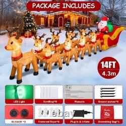 14 Ft Christmas Inflatable Santa Sleigh 9 Reindeer LED Outdoor Holiday Yard Deco