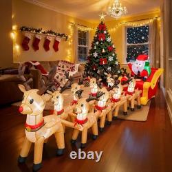 14 Ft Christmas Inflatable Santa Sleigh 9 Reindeer LED Outdoor Holiday Yard Deco