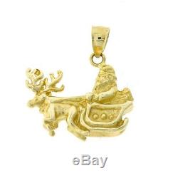 14k Yellow Gold 3D Santa in his Sleigh with a Reindeer Dazzlers Charm 5487