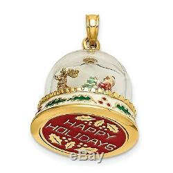 14k Yellow Gold Santa with Sleigh and Reindeer in Snow Globe Pendant