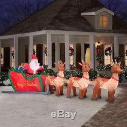 16 FT SANTA IN SLEIGH WITH REINDEER Airblown Lighted Yard Inflatable