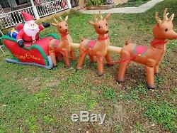 16 Ft w Santa And Sleigh Lighted Inflatable Merry Christmas Reindeer Decoration
