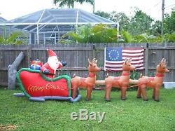 16-foot Lighted Santa Sleigh & Reindeer Airblown Inflatable Christmas By Gemmy