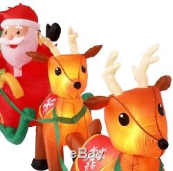 16 ft. Inflatable Airblown Santa Sleigh Reindeer Warm LED Lights Christmas Decor