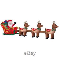 16 ft Inflatable Airblown Santa in Sleigh with Reindeer Gemmy Huge Yard Decor